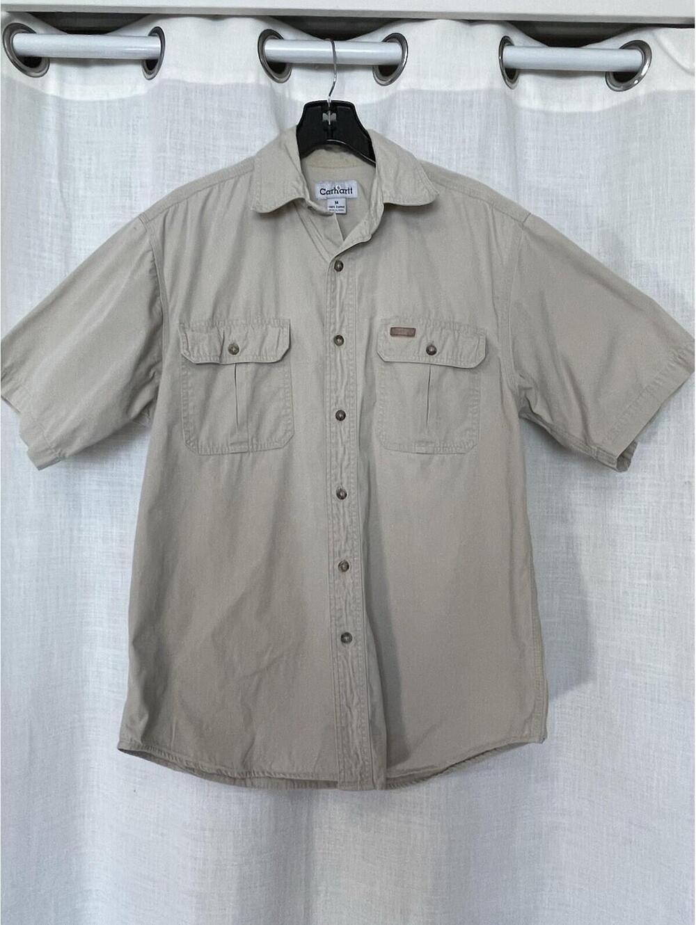 Carhart Khaki Men’s Short Sleeve Button Down Work Shirt  Med